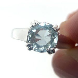 Aquamarine 1.46ct Platinum Finish Solid 925 Sterling Silver Ring